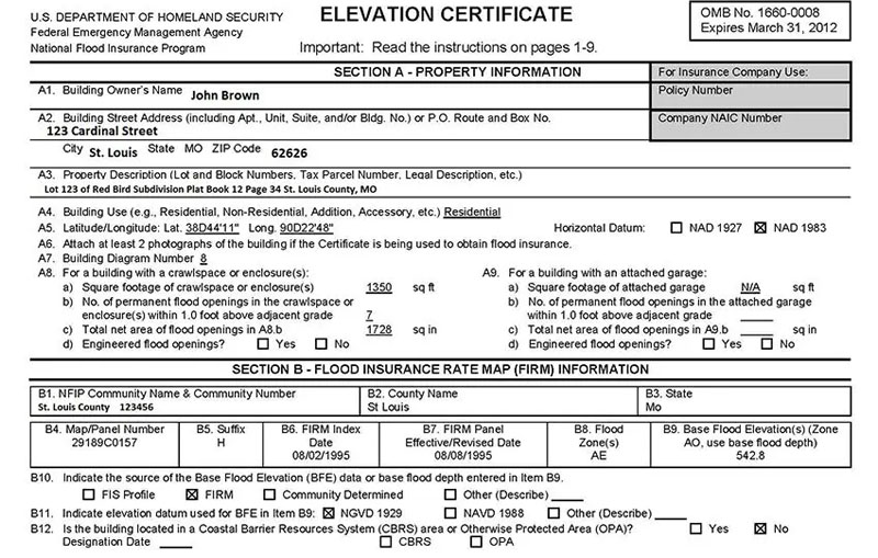 Example Flood Elevation Certificate