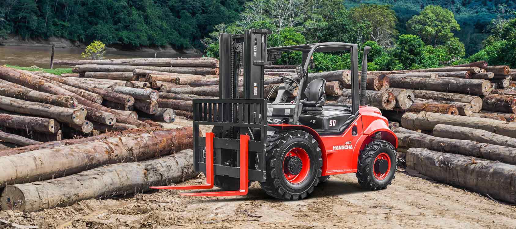 Rough Terrain Forklift Moving Logs