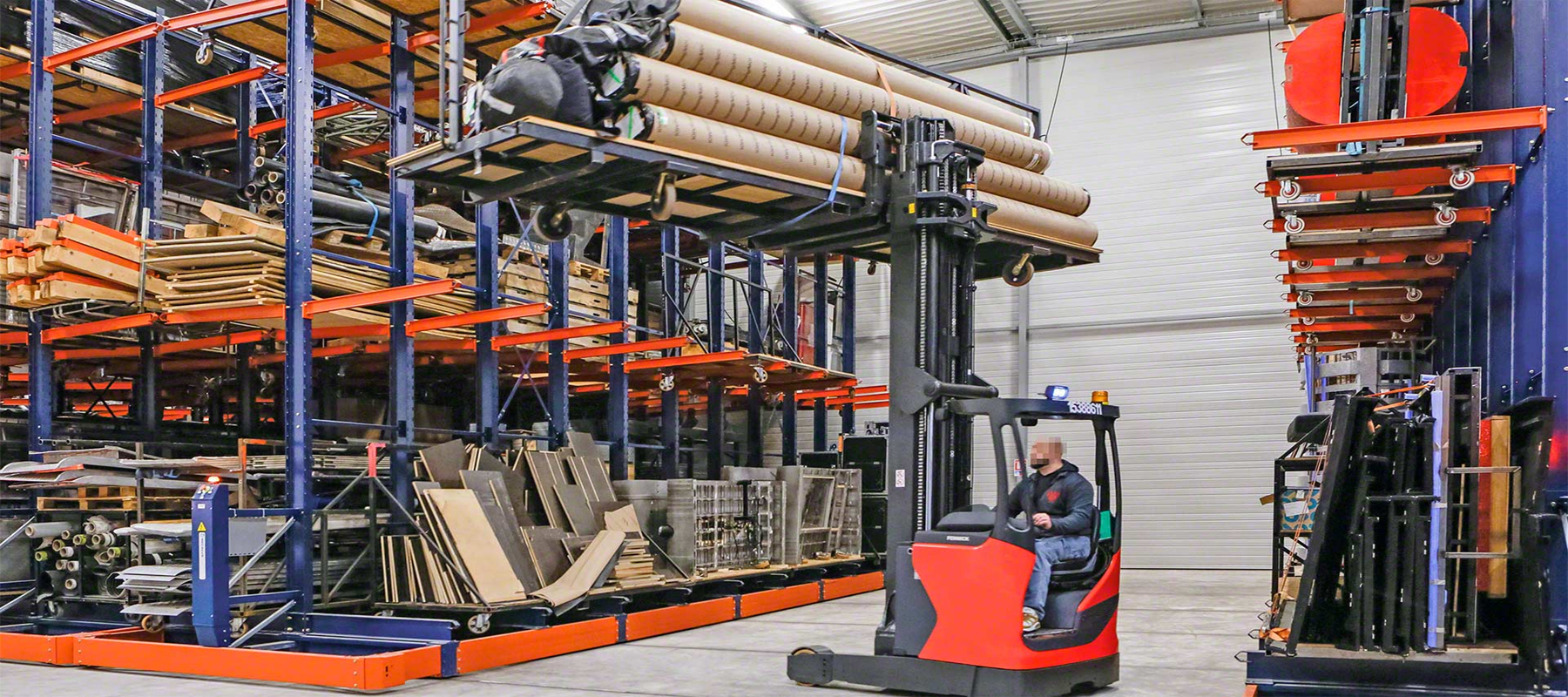 Side Loader Forklift in a Warehouse