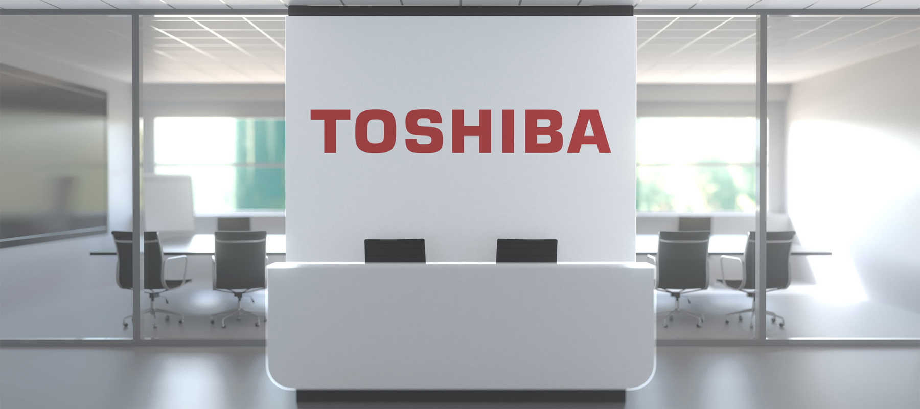 Toshiba Logo in Modern Office Conference Room