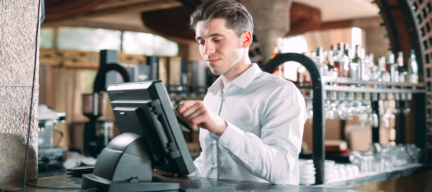 POS System with at Bar with Worker