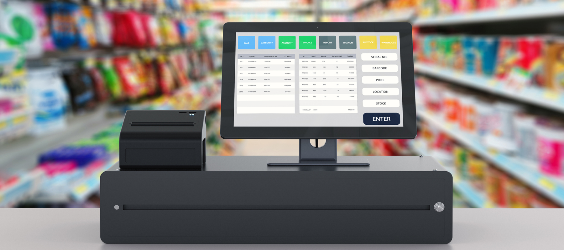 POS System with Grocery Store Background