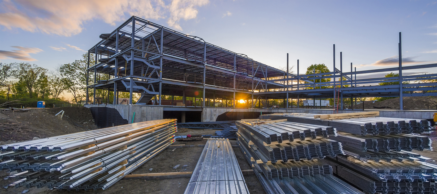 Large Commercial Steel Metal Building Being Built